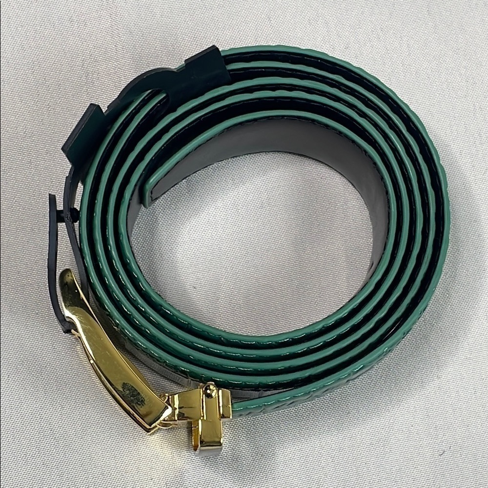 Green Croc-Embossed Belt with Gold Buckle - Picture 5 of 7